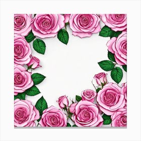 Pink Roses Heart Frame Canvas Print