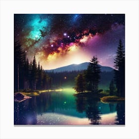 Starry Sky Over Lake 10 Canvas Print