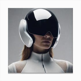 Create A Cinematic Apple Commercial Showcasing The Futuristic And Technologically Advanced World Of The Woman In The Hightech Helmet, Highlighting The Cuttingedge Innovations And Sleek Design Of The Helmet And It Canvas Print