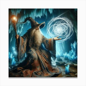 Wizard casting a spell in a cave 2 Canvas Print