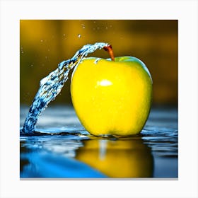 Yellow Apple With Calm Background And Image Of Water Hitting It (1) Canvas Print