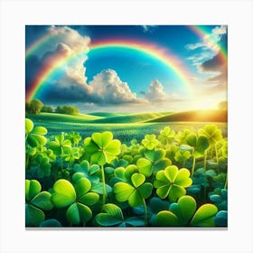 Rainbow Over Shamrocks Canvas Print