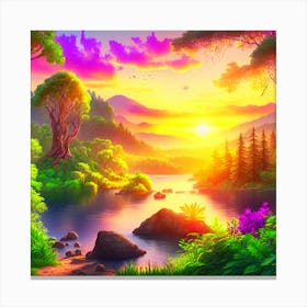 Sunset In The Forest 13 Canvas Print