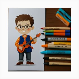 Cartoon Boy Playing Guitar Canvas Print