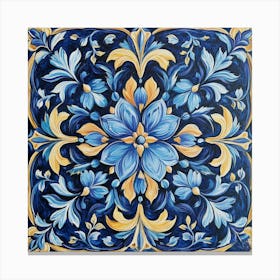 Blue And Yellow Floral Painting Art Canvas Print