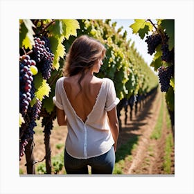 Back View Of Woman In Vineyard Canvas Print