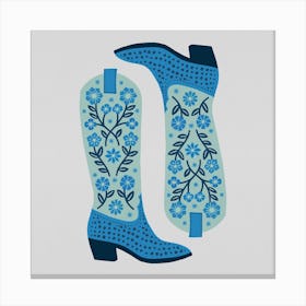 Cowgirl Boots   Mint And Blue Square Canvas Print