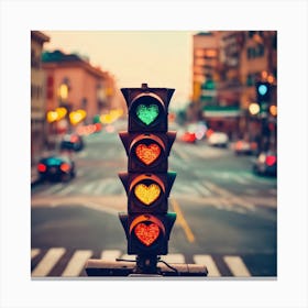 Close Up Of A Traffic Light With Heart Shaped Ligh (4) Canvas Print
