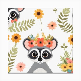 Floral Baby Lemur Nursery Illustration (10) Canvas Print