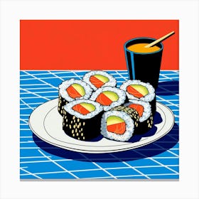 Sushi Blue Checkerboard Pop Art 1 Canvas Print