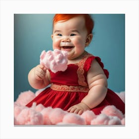 Baby In Red Dress With Cotton Candy Canvas Print