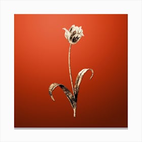 Gold Botanical Didier's Tulip on Tomato Red n.1158 Canvas Print