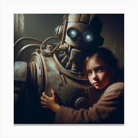 Girl Hugging A Robot 1 Canvas Print