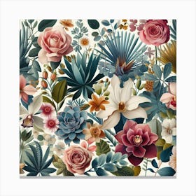 A Garden of Art: A Collage of Botanical Art Prints and Posters with Different Types of Flowers and Plants Canvas Print