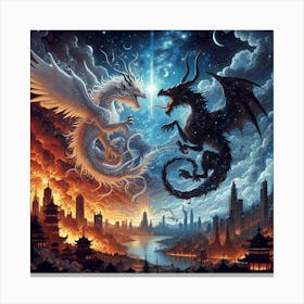 Two Dragons Fighting 4 Canvas Print
