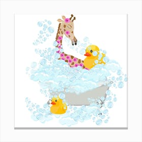 Giraffe and rubber ducks in the bath Canvas Print