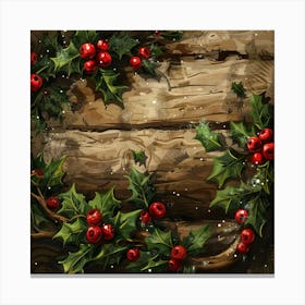 Yule Inspired Banner Texture With Mistletoe And 3 Canvas Print