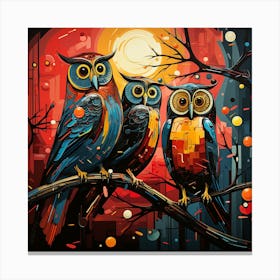 Three Owls At Night Canvas Print