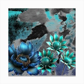 Blue Flowers On A Black Background  Canvas Print