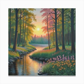 Sunset Serenity Blossoms By The Tranquil Stream (7) Canvas Print