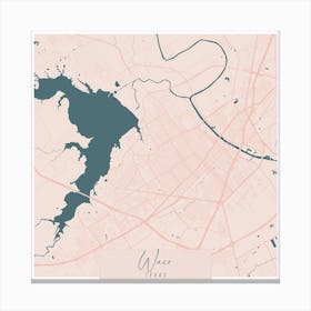 Waco Texas Pink and Blue Cute Script Street Map 1 Canvas Print