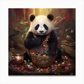 Bejewelled Panda Bear caught red-pawed stealing some bling! 1 Canvas Print