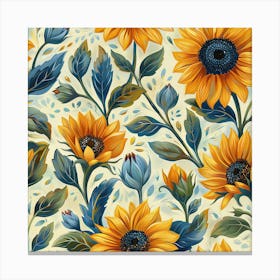 Sunflowers Blue Leaves Canvas Print