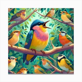 Colorful Birds Singing 1 Canvas Print