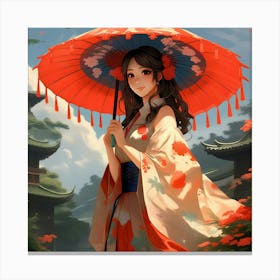 Japanese girl with umbrella 1 Canvas Print