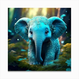 Firefly Adorable Turquoise Baby Elephant In Fantasy Forest 76536 (2) Canvas Print