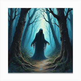 Horror Ghoul In Nightmarish Forest, Watercolor, Chilling And Vivid 1 Canvas Print