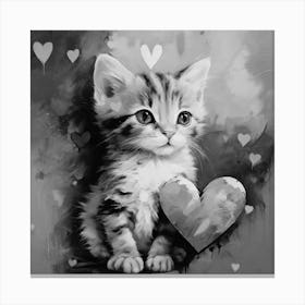 Black and White Kitten With Heart 1 Canvas Print