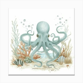 Storybook Style Octopus With Bubbles 4 Canvas Print