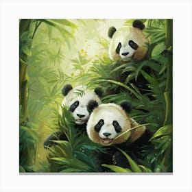 Panda Family In The Jungle Canvas Print