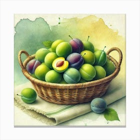 Watercolor's Basket Full Of Plums 1 Stampe su tela