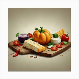Chopping Board With Vegetables And Cheese Canvas Print