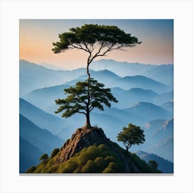 Tree On Top Of Mountain Canvas Print