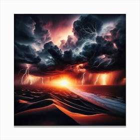 Lightning Storm In The Desert Canvas Print