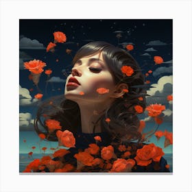 Girl With Red Roses Canvas Print