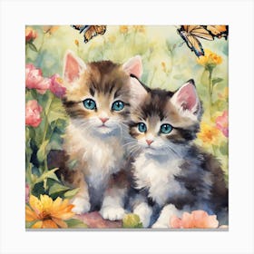 Kittens In The Garden Canvas Print