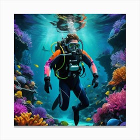 Scuba Diver In Coral Reef Canvas Print