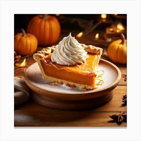 An Inviting Rustic Wooden Table Adorned With A Golden Baked Pumpkin Pie Freshly Cut Slice Reveali (1) Canvas Print