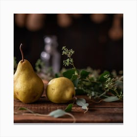Pears On A Wooden Table Canvas Print