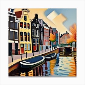 Cubism Amsterdam Canal Scene Canvas Print