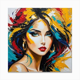 Beautiful Lady Textured Acrylic Paint Canvas Print