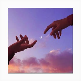 Two Hands Reaching For The Moon Canvas Print