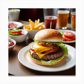 Hamburger With Fries And Beer 2 Canvas Print