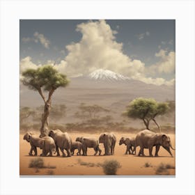 Elephants In The Desert Canvas Print