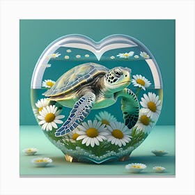 Where Worlds Collide Sea Turtle And Daisies 16 Canvas Print