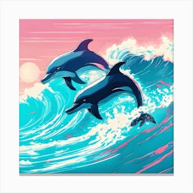 Dolphins In The Waves Canvas Print